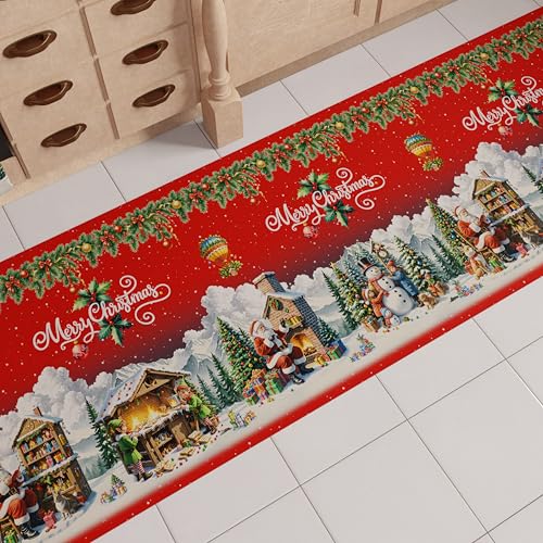 PETTI Artigiani Italiani - Teppich für die Weihnachtsküche, Läufer für die Küche, rutschfest und waschbar, Teppich für Weihnachten, 52 x 240 cm, Santa-Dorf, hergestellt in Italien von PETTI Artigiani Italiani
