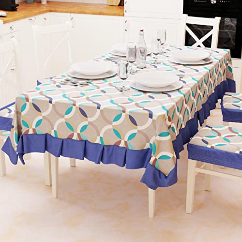 PETTI Artigiani Italiani Tischdecke, Kunststoff-Tischdecke mit Rüschen, Tischdecke, wasserdichte Outdoor-Tischdecke in Baumwoll-Kreis-Design, Blau, X12-Sitzer (140 x 240 cm), 100% Made in Italy von PETTI Artigiani Italiani