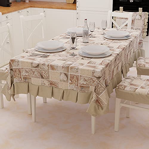 PETTI Artigiani Italiani - Tischdecke, Tischdecke, Tischdecke, kunststoffbeschichtete Tischdecke mit Igel aus Baumwolle, Design Lidia Beige X12 Plätze (140 x 240 cm) 100% Made in Italy von PETTI Artigiani Italiani