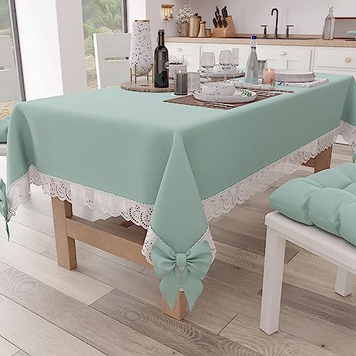 PETTI Artigiani Italiani - Tischdecke, Tischdecke, rechteckige Küchentischdecke mit Sangalla-Spitze und Schleifen, Tischdecke einfarbig aus Baumwolle, X12-Sitzer (140 x 240 cm) Aqua von PETTI Artigiani Italiani