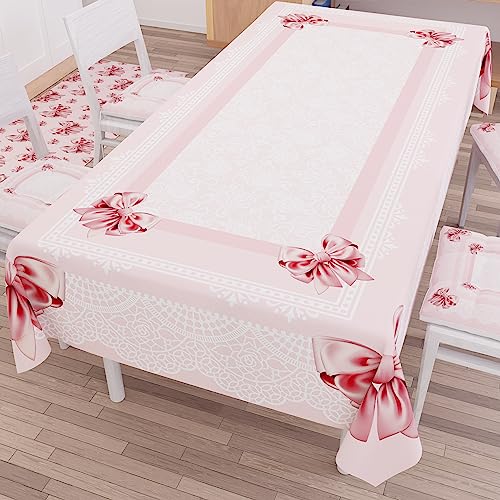 PETTI Artigiani Italiani - Tischdecke, schmutzabweisend, rechteckig, für Küchentisch, Design Schleife, rosa, X6-Sitzer (140 x 180 cm), 100% Made in Italy von PETTI Artigiani Italiani