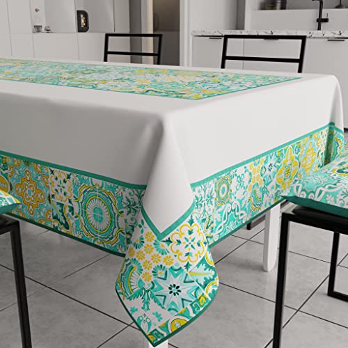 PETTI Artigiani Italiani - Tischdecke, schmutzabweisend, rechteckig, für Küchentisch, geometrisches Design, Vietri Grün, Wassergrün, X6-Sitzer (140 x 180 cm), 100% Made in Italy von PETTI Artigiani Italiani
