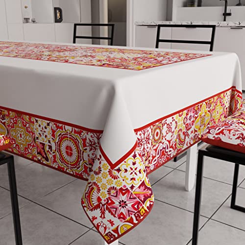 PETTI Artigiani Italiani - Tischdecke, schmutzabweisend, rechteckig, für Küchentisch, geometrisches Design, Vietri Rot, X6-Sitzer (140 x 180 cm), 100% Made in Italy von PETTI Artigiani Italiani