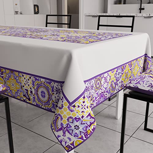 PETTI Artigiani Italiani - Tischdecke, schmutzabweisend, rechteckig, für Küchentisch, geometrisches Design, Vietri Violett, X18, Sitzer (140 x 360 cm), 100% Made in Italy von PETTI Artigiani Italiani