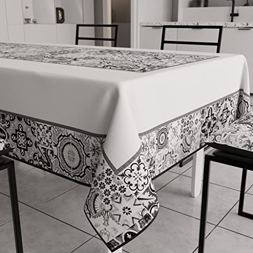 PETTI Artigiani Italiani - Schmutzabweisende Tischdecke, rechteckig, geometrisches Design, Vietri Schwarz X18-Sitzer (140 x 360 cm), 100% Made in Italy von PETTI Artigiani Italiani