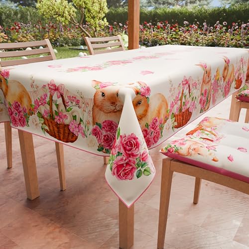 PETTI Artigiani Italiani - Tischdecke Ostern schmutzabweisend rechteckig Tischdecke Ostern Küche Design Pink Bunnys X24-Sitzer (140 x 450 cm) 100% Made in Italy von PETTI Artigiani Italiani