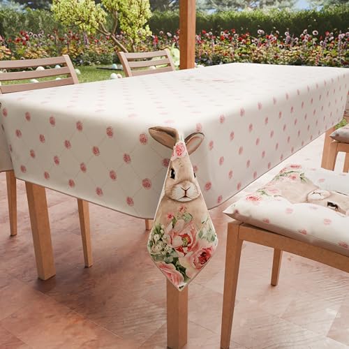 PETTI Artigiani Italiani - Tischdecke Ostern schmutzabweisend rechteckig Tischdecke Ostern Küche Design Pink Kaninchen X12 Sitze (140 x 240 cm) 100% Made in Italy von PETTI Artigiani Italiani