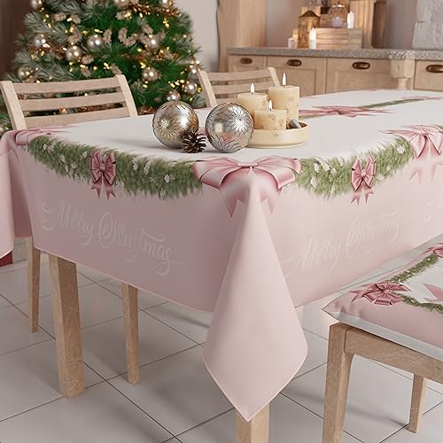 PETTI Artigiani Italiani - Weihnachtstischdecke schmutzabweisend rechteckig Tischdecke Weihnachten Küche Design Schleife Rosa Federn X12-Sitzer (140 x 240 cm) 100% Made in Italy von PETTI Artigiani Italiani