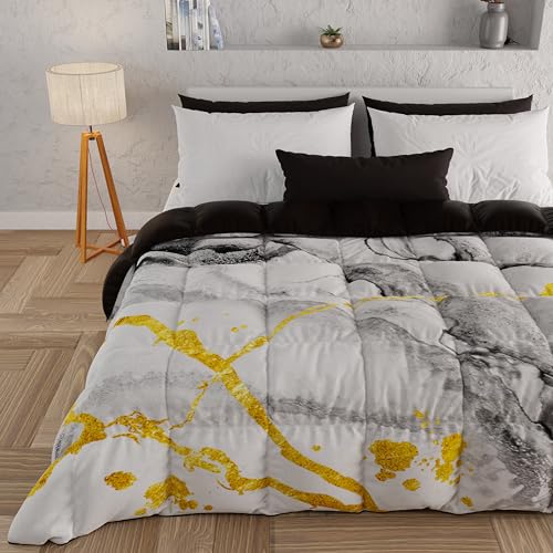 PETTI Artigiani Italiani -Winter-Steppdecke, Winterdecke, Steppdecke für französisches Bett, einfarbig, Digitaldruck Marble Hellgrau, 100% antiallergische Mikrofaser, hergestellt in Italien von PETTI Artigiani Italiani