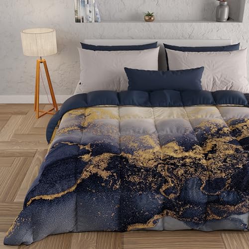 PETTI Artigiani Italiani -Winter-Steppdecke, Winterdecke, Steppdecke für französisches Bett, einfarbig, Digitaldruck Marble Nachtblau, 100% antiallergische Mikrofaser, hergestellt in Italien von PETTI Artigiani Italiani