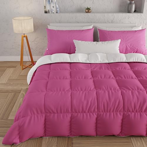 PETTI Artigiani Italiani - Winter-Steppdecke für Doppelbett, Maxi, einfarbig, doppelseitig, Fuchsia, Weiß, 100% Made in Italy von PETTI Artigiani Italiani