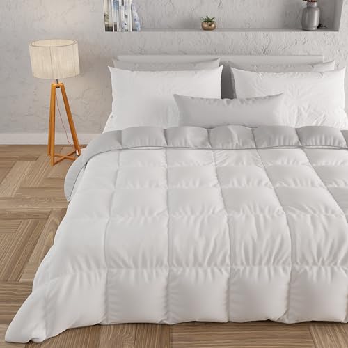 PETTI Artigiani Italiani - Winter-Steppdecke für Einzelbett, einfarbig, doppelseitig weiß, grau, 100% Made in Italy von PETTI Artigiani Italiani