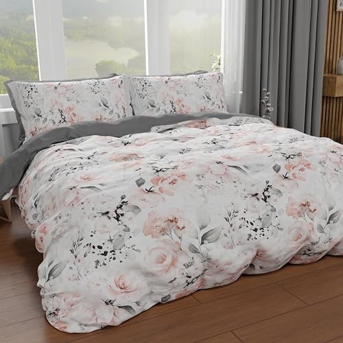 Petti Artigiani Italiani - Bettwäsche-Set für Doppelbett 240 x 220 cm (2 Kissenbezüge 50 x 80 cm inklusive), Bettbezug aus Mikrofaser mit Digitaldruck mit Blumenmuster 17 00 - Made in Italy von PETTI Artigiani Italiani