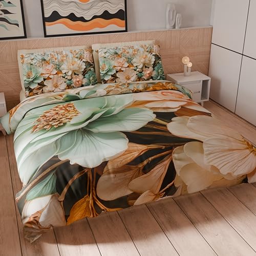 Petti Artigiani Italiani - Bettwäsche-Set für Doppelbett Maxi 240 x 220 cm (2 Kissenbezüge 80 x 80 cm inklusive), Bettbezug Mikrofaser mit Digitaldruck mit Blumenmuster 05 9 - Made in Italy von PETTI Artigiani Italiani