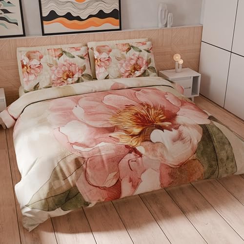 Petti Artigiani Italiani - Bettwäsche-Set für Einzelbett 135 x 200 cm (1 Kissenbezug 75 x 50 cm inklusive), Bettwäsche-Set aus Mikrofaser mit Digitaldruck mit Blumenmuster 25 20 - Made in Italy von PETTI Artigiani Italiani