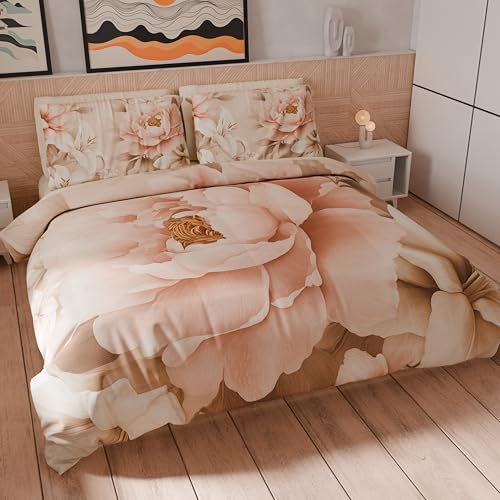 Petti Artigiani Italiani - Bettwäsche-Set für Einzelbett 135 x 200 cm (1 Kissenbezug 75 x 50 cm inklusive), Bettwäsche-Set aus Mikrofaser mit Digitaldruck mit Blumenmuster 25 26 - Made in Italy von PETTI Artigiani Italiani