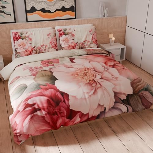 Petti Artigiani Italiani - Bettwäsche-Set für Einzelbett 135 x 200 cm (1 Kissenbezug 75 x 50 cm inklusive), Mikrofaser-Bettbezug mit Digitaldruck mit Blumenmuster 04 152 - Made in Italy von PETTI Artigiani Italiani
