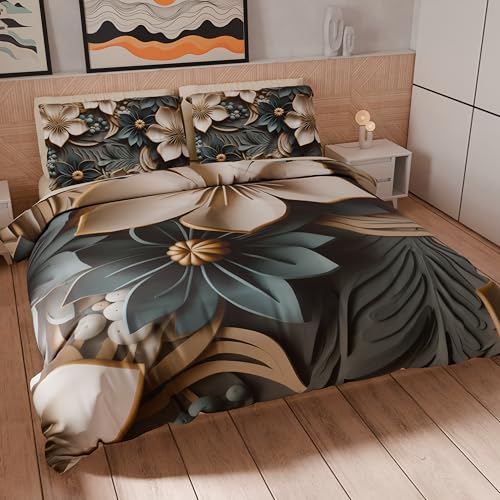 Petti Artigiani Italiani - Bettwäsche-Set für Einzelbett 135 x 200 cm (1 Kissenbezug 75 x 50 cm inklusive), Mikrofaser-Bettbezug mit Digitaldruck mit Blumenmuster 05 8 - Made in Italy von PETTI Artigiani Italiani
