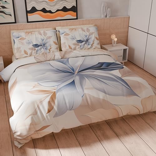 Petti Artigiani Italiani - Bettwäsche-Set für Einzelbett 135 x 200 cm (1 Kissenbezug 80 x 80 cm inklusive), Bettbezug Mikrofaser mit Digitaldruck mit Blumenmuster 25 164 - Made in Italy von PETTI Artigiani Italiani