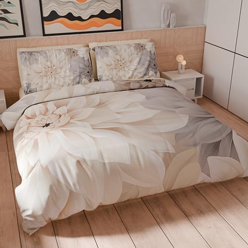 Petti Artigiani Italiani - Bettwäsche-Set für Einzelbett 135 x 200 cm (1 Kissenbezug 80 x 80 cm inklusive), Bettbezug Mikrofaser mit Digitaldruck mit Blumenmuster 25 25 - Made in Italy von PETTI Artigiani Italiani