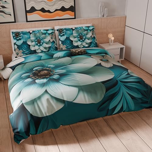 Petti Artigiani Italiani - Bettwäsche-Set für Einzelbett 135 x 200 cm (1 Kissenbezug 80 x 80 cm inklusive), Bettwäsche-Set aus Mikrofaser mit Digitaldruck mit Blumenmuster 05 21 - Made in Italy von PETTI Artigiani Italiani