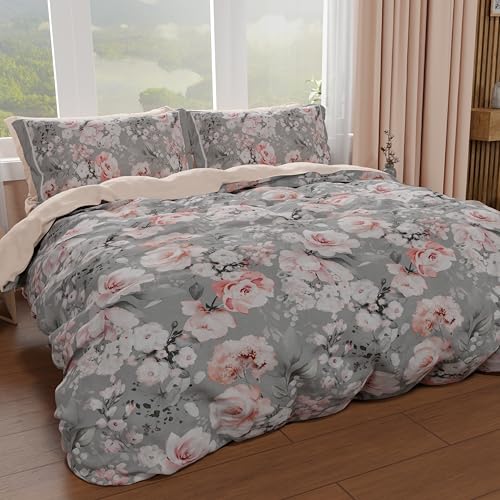 Petti Artigiani Italiani - Bettwäsche-Set für Einzelbett 135 x 200 cm (1 Kissenbezug 80 x 80 cm inklusive), Bettwäsche-Set aus Mikrofaser mit Digitaldruck mit Blumenmuster 17 02 - Made in Italy von PETTI Artigiani Italiani