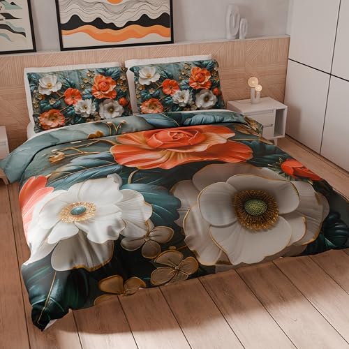 Petti Artigiani Italiani - Bettwäsche-Set für Einzelbett 135 x 200 cm (1 Kissenbezug 80 x 80 cm inklusive), Mikrofaser-Bettbezug mit Digitaldruck mit Blumenmuster 05 18 - Made in Italy von PETTI Artigiani Italiani