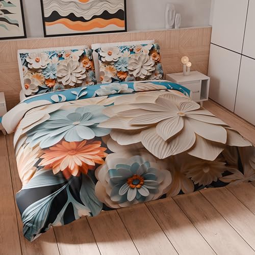 Petti Artigiani Italiani - Bettwäsche-Set für Einzelbett 135 x 200 cm (1 Kissenbezug 80 x 80 cm inklusive), Mikrofaser-Bettbezug mit Digitaldruck mit Blumenmuster 05 5 - Made in Italy von PETTI Artigiani Italiani