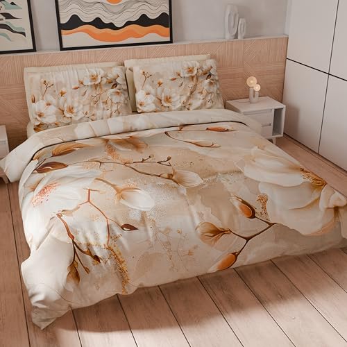 Petti Artigiani Italiani - Bettwäsche-Set für Einzelbett 140 x 200 cm (1 Kissenbezug 63 x 63 cm inklusive), Bettwäsche-Set aus Mikrofaser mit Digitaldruck mit Blumenmuster 25 12 - Made in Italy von PETTI Artigiani Italiani