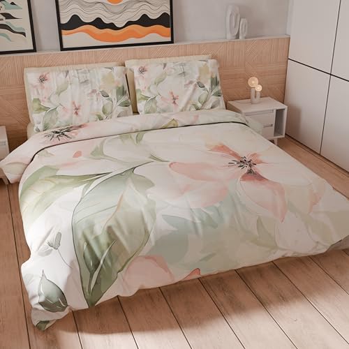 Petti Artigiani Italiani - Bettwäsche-Set für Einzelbett Maxi 155 x 220 cm (1 Kissenbezug 80 x 80 cm inklusive), Mikrofaser-Bettbezug mit Digitaldruck mit Blumenmuster 04 143 - Made in Italy von PETTI Artigiani Italiani