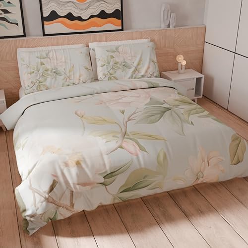 Petti Artigiani Italiani - Bettwäsche-Set für Einzelbett Maxi 155 x 220 cm (1 Kissenbezug 80 x 80 cm inklusive), Mikrofaser-Bettbezug mit Digitaldruck mit Blumenmuster 25 172 - Made in Italy von PETTI Artigiani Italiani