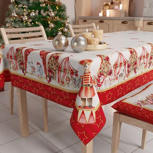 Petti Artigiani Italiani - Schmutzabweisende Weihnachtstischdecke, quadratisch, für die Küche, Design Circus, für 4 Plätze (140 x 140 cm), 100% Made in Italy von PETTI Artigiani Italiani