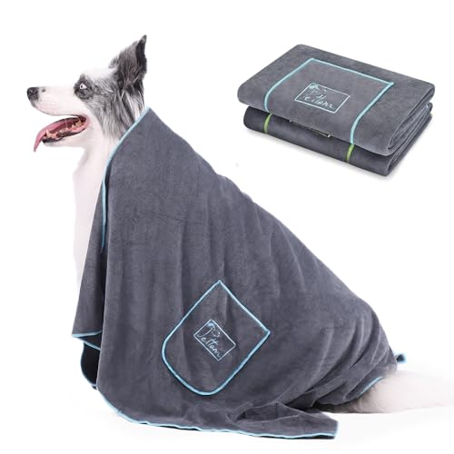 PETTOM 2 Stücke Hundehandtuch Extra Saugfähig, Hunde Handtuch mit Eingrifftaschen, Hundehandtuch Mikrofaser für Große und Kleine Hunde, 130 * 75cm von PETTOM