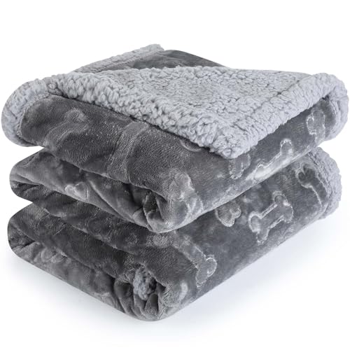 PETTOM wasserdichte Hundedecke, Hundedecke Flauschig aus Sherpa Fleece, Hundedecke Waschbar Beidseitige Haustierdecke für Sofa 100 * 70cm, Grau von PETTOM