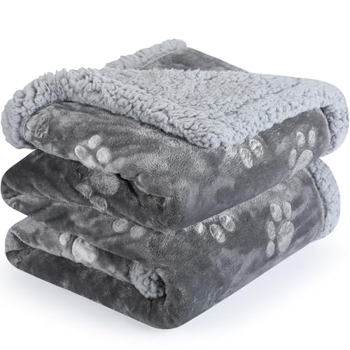 PETTOM wasserdichte Hundedecke, Hundedecke Flauschig aus Sherpa Fleece, Hundedecke Waschbar Beidseitige Haustierdecke für Sofa 100 * 70cm, Grau von PETTOM