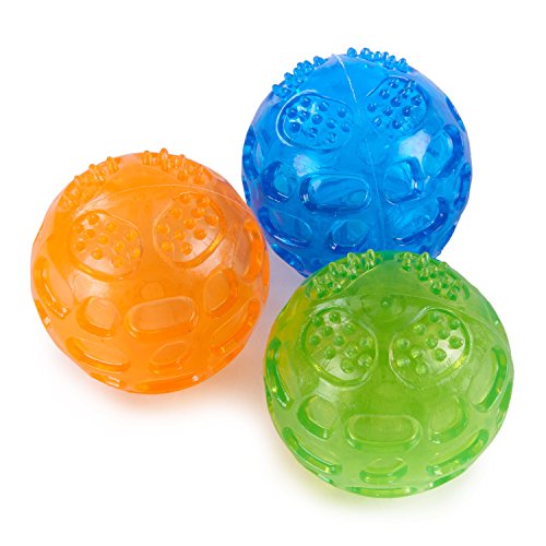 PETTOM Hundeball Quietschend Unzerstörbar, 3 Stücke Hundespielzeug Ball Set, Quietschball für Große und Kleine Hunde, Hundeball Schwimmfähig (Orange, Blau, Grün), Durchmesser 7,5cm von PETTOM