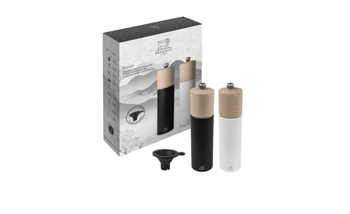 PEUGEOT - Duo Boreal 21 cm Pfeffermühle + Salzmühle - Edelstahl-Trichter - Klassische Einstellung - PEFC-zertifiziertes Buchenholz - Französiches Know-How - Schwarz & Mattweiß von PEUGEOT