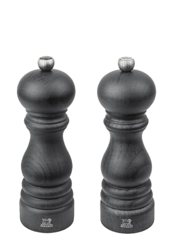 PEUGEOT - Duo Paris Graphite - Pfeffermühle + Salzmühle 18 cm - Klassische Einstellung - Aufgewertetes Holz mit PEFC-Siegel - Französische Herstellung - Farbe Graphite von PEUGEOT