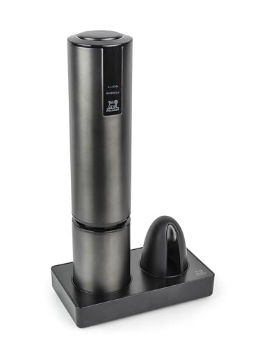 PEUGEOT - Elis Touch - Wiederaufladbarer elektrischer Korkenzieher aus Edelstahl und ABS + Ladeständer + Folienschneider - Lithium-Ionen-Akku - Lange Lebensdauer - Farbe Carbon von PEUGEOT