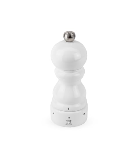 PEUGEOT - Salzmühle Paris u‘Select 12 cm - 6 voreingestellte Mahlgrade - Innovatives Zirlion-Mahlwerk für pulverfeines Salz - Aus PEFC-zertifiziertem Holz - Französisches Know-how - Weiß lackiert von PEUGEOT