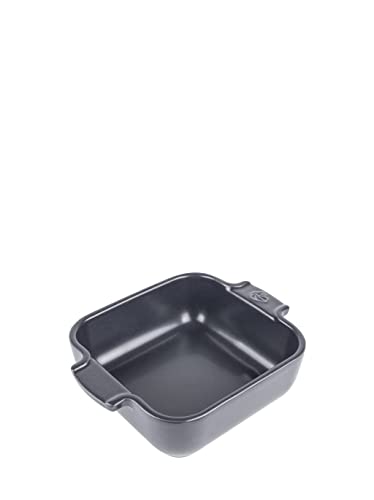PEUGEOT - Quadratische Auflaufform aus Keramik - 18 cm (inkl. Griffe) x 11,4 cm x 5,1 cm - Fassungsvermögen: 0,66 L - 10 Jahre Garantie - Schiefergrau von PEUGEOT