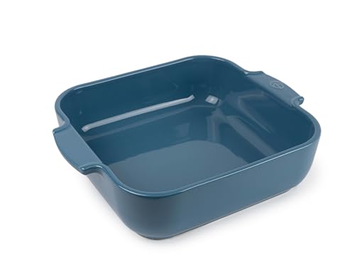 PEUGEOT - Square Ceramic Baking Dish - 28 cm (Handles Included) x 23.7 cm x 7.2 cm - Capacity: 2.7 L - 10 Year Guarantee - Made In France - Light Blue Colour von PEUGEOT