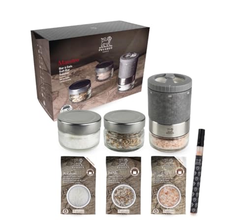PEUGEOT - Salzbar Maestro – Salzmühle 10 cm Einstellung U'Select Z – 3 Premium-Salze, 3 austauschbare leere Phiolen, Filz – Französisches Know-how – aus PEFC & Edelstahl – Farbe Graphit von PEUGEOT