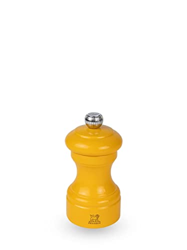 PEUGEOT - Bistro 10 cm Salt Mill - Classic Grind System - Made with PEFC Certified Wood - Lifetime Guaranteed Mechanism - Made in France - Bistrorama - Saffron Yellow Lacquered Colour von PEUGEOT