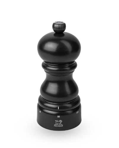 PEUGEOT - Salzmühle Paris u‘Select 12 cm - 6 voreingestellte Mahlgrade - Innovatives Zirlion-Mahlwerk für pulverfeines Salz - Aus PEFC-zertifiziertem Holz - Französisches Know-how - Satin-Schwarz von PEUGEOT