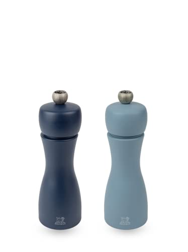 TAHITI AIR DUO PEUGEOT - Pfeffermühle + Salzmühle Tahiti Luft 15 cm + Pfeffer & Steinsalz - Klassische Mahlgradeinstellung - Aus PEFC-zertifiziertem Holz - Französiches Know-How - Nacht- & Azurblau von PEUGEOT