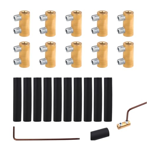 10 Stück 10 AWG Drahtverbindermutternsatz, Messing Spleißen Schnellverdrahtungsanschlussklemme Wasserdicht 80 Ampere Stromkreisverbinder mit Schrauben und Schrumpfschlauch von PEUTIER