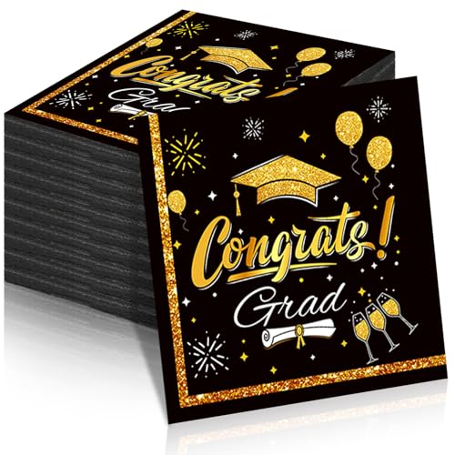 100st Papier Abschluss Servietten, Servietten Abschlussfeier Abschlusshut Cocktailservietten Graduation Napkins Zubehör Buffet Geschirr für Die Dekoration des High School College Abschlusses von PEUTIER