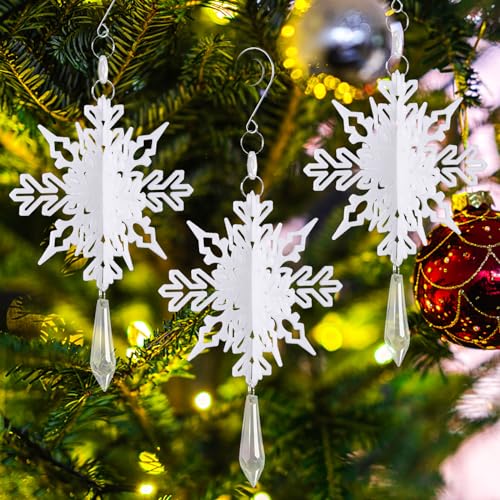 10stk Weihnachts Schneeflocken Ornamente, 3D Schneeflocken-Hängedeko mit Kristallanhänger Weiß Schneeflocken Plastik für Bastelarbeiten Fenster Türen Weihnachtsbaum Dekoration von PEUTIER