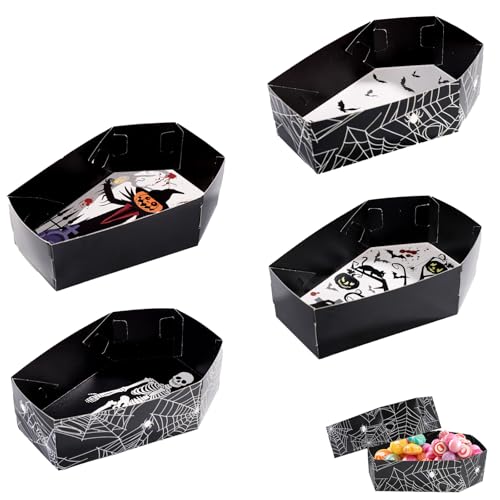 16stk Sarg-Serviertablett, 4 Stile Halloween-Papiertablett Sargschleife Sargteller Halloween-Snacktablett Halloween-Lebensmittelbehälter Halloween-Tablett für Feinkost Lebensmittel Dekoration von PEUTIER